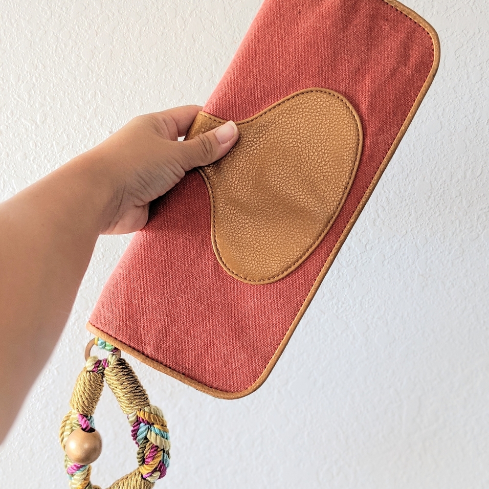 Wide Pink and Brown Clutch Wristlet Canvas Beads